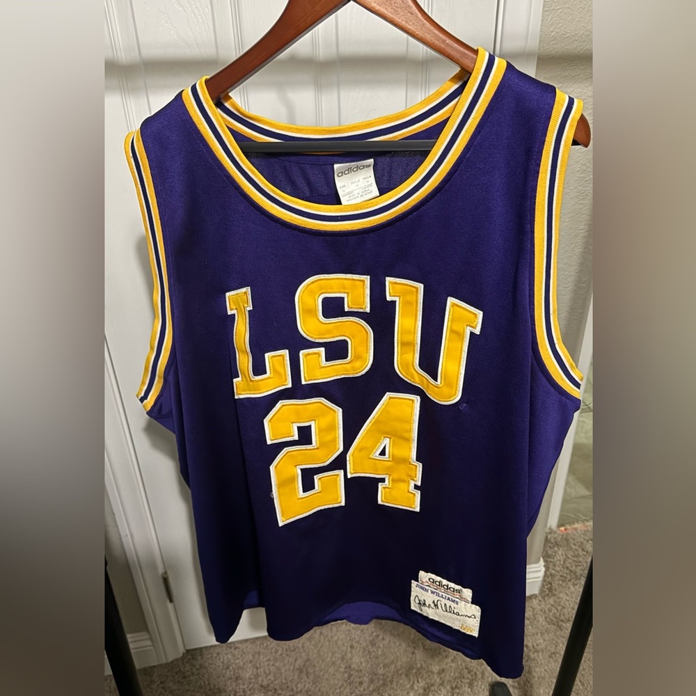 Adidas Purple and Yellow LSU Men's Vintage John Williams Basketball Jersey